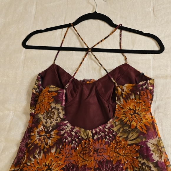 Laundry By Shelli Segal Brown and Orange Silk Sleeveless Midi Dress - Picture 10 of 14
